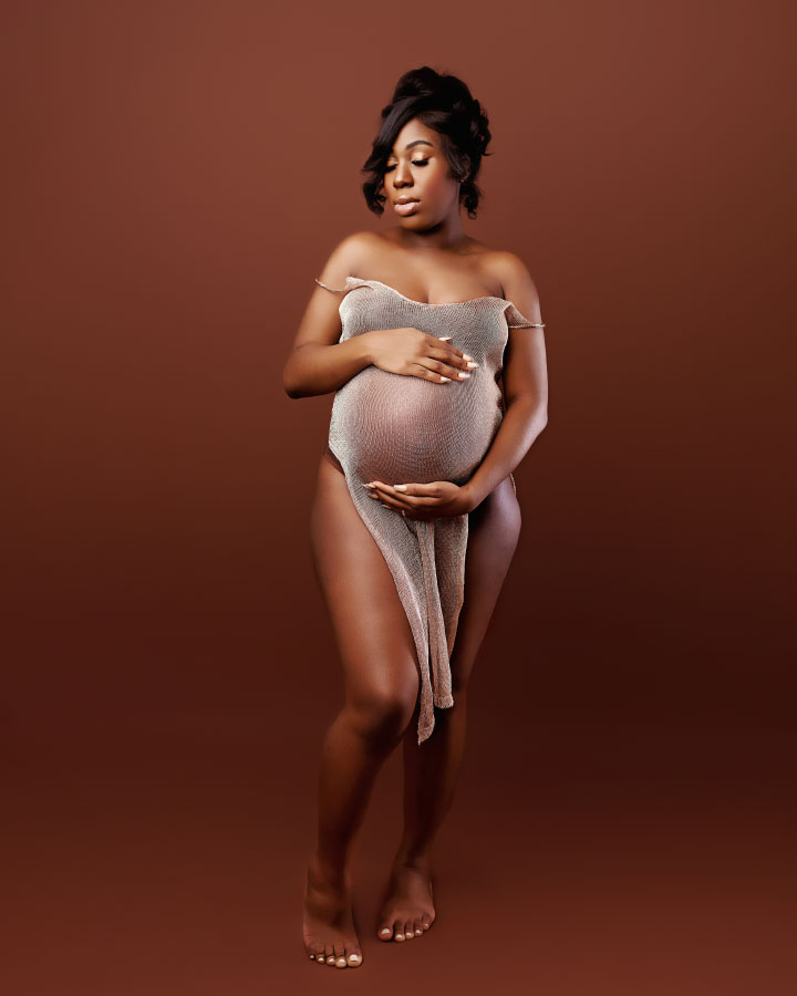 Atlanta maternity photographer, sexy studio portrait in mesh dress