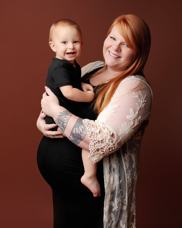 Powder Springs maternity photographer, casual studio portrait with toddler