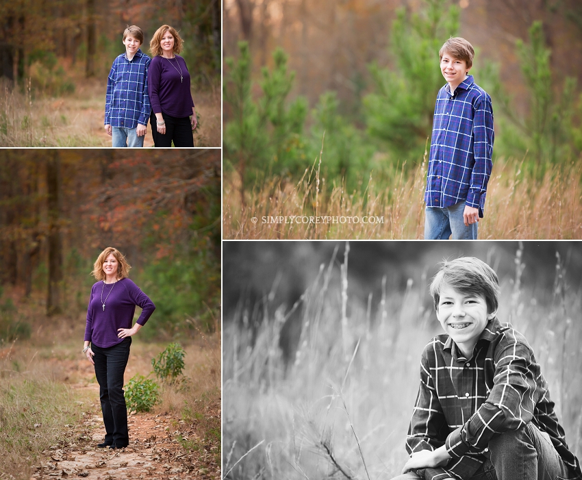 mom and teen son by west Georgia family photographer
