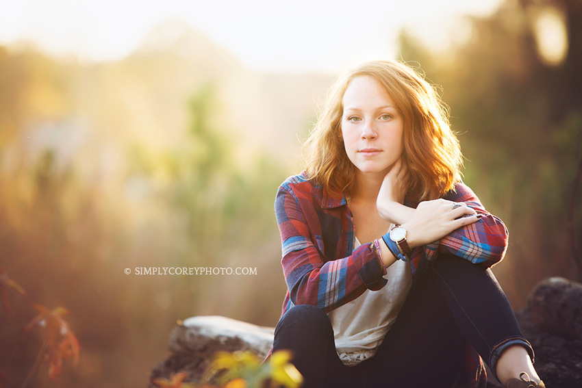 outdoor, rustic photography session by Atlanta senior portrait photographer