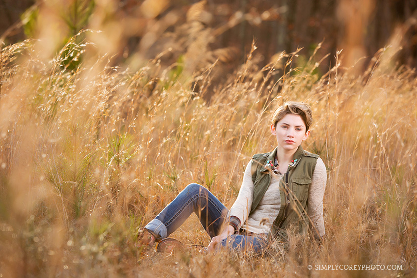 girl in tall grass, teen photographer, Douglasville outdoor photo session