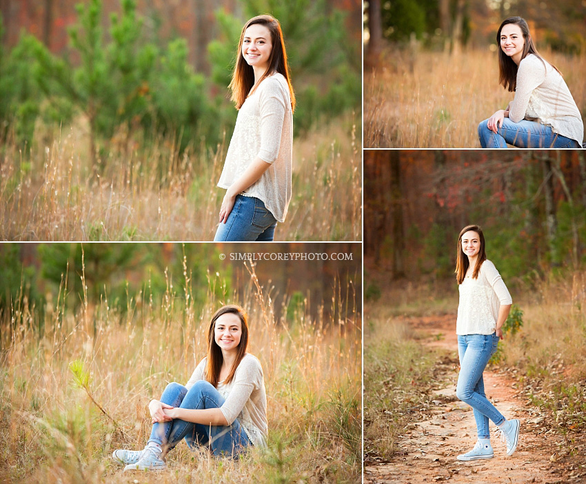 teen girl during an outdoor photography session by Douglasville senior portrait photographer