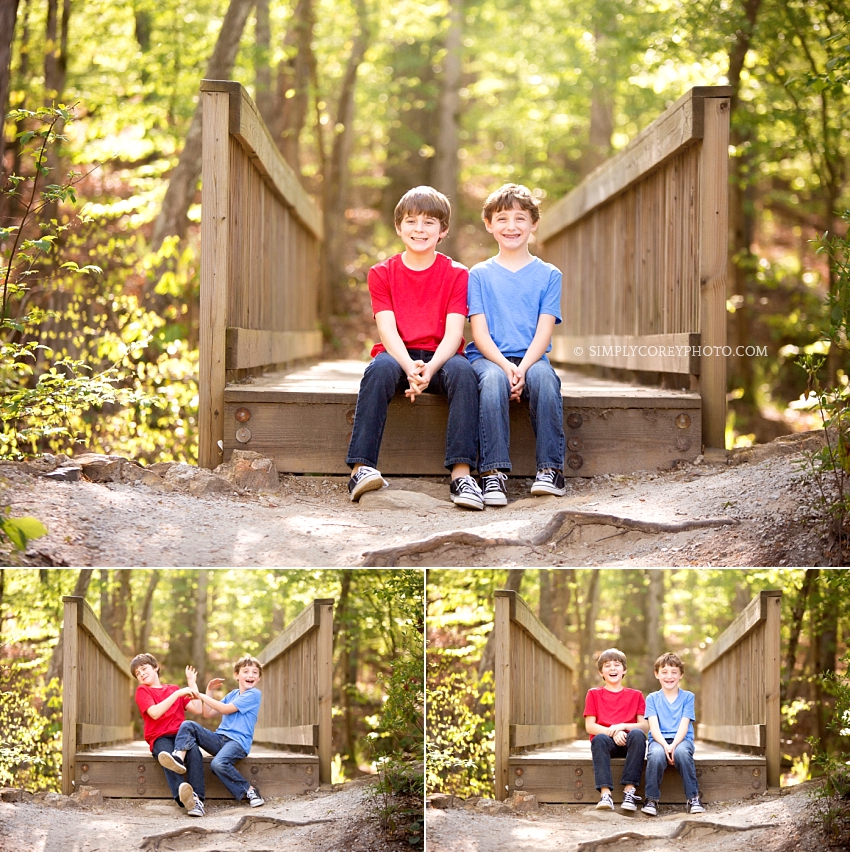 brothers on a bridge by Atlanta family photographer