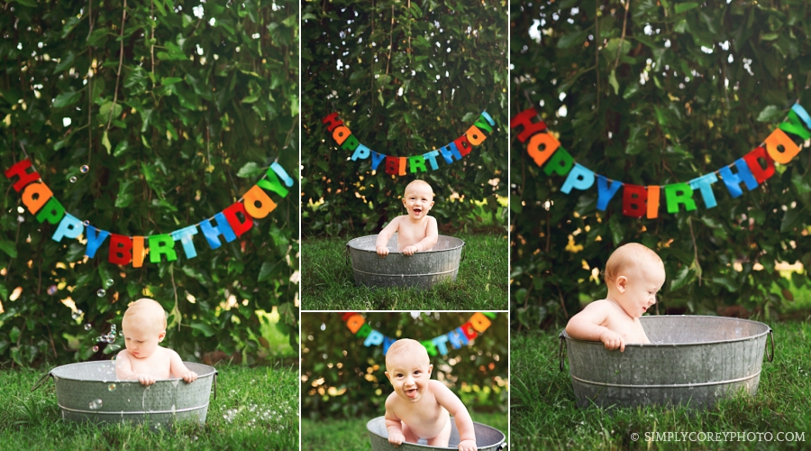 baby in a bubble bath by Atlanta cake smash photographer