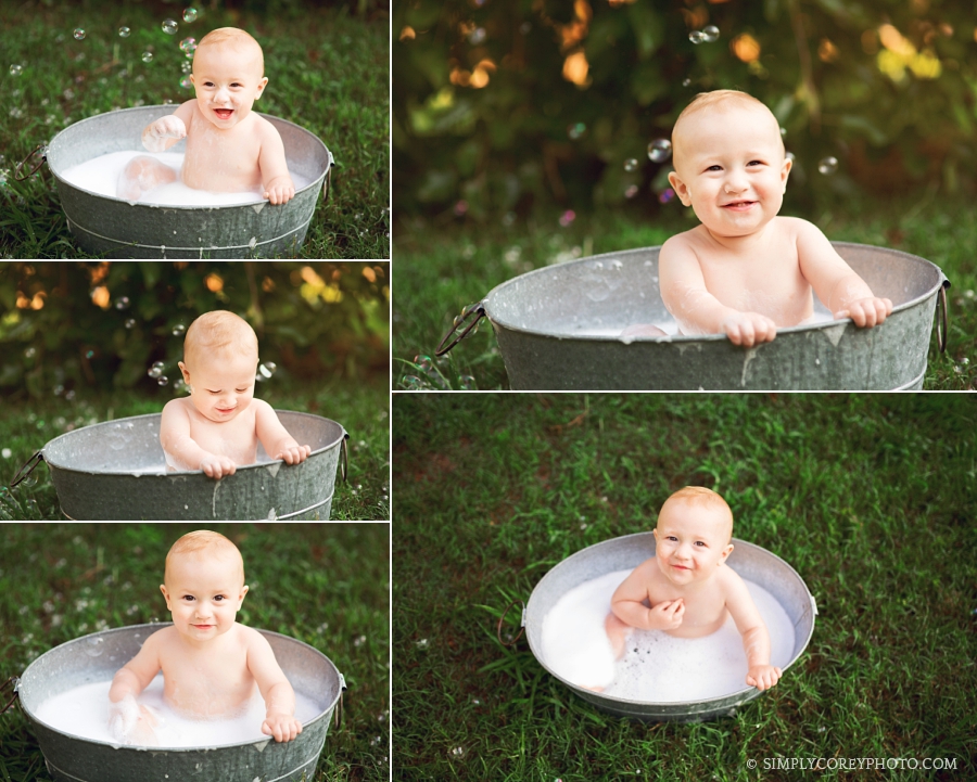 baby in a bubble bath by Atlanta cake smash photographer