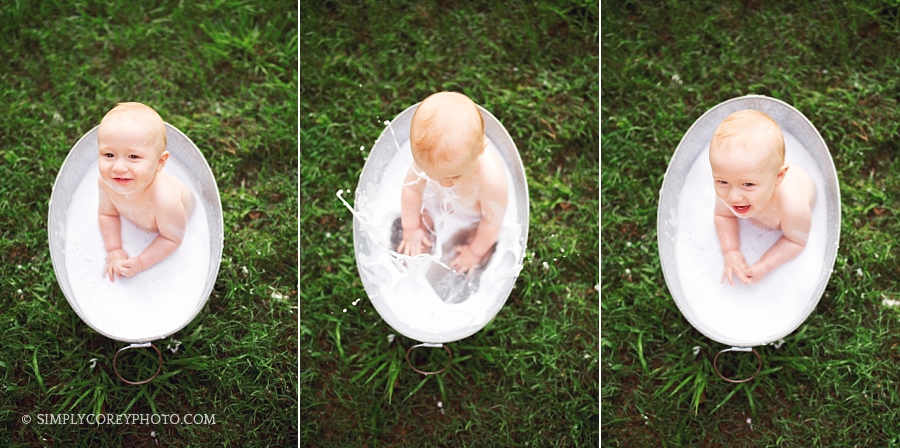 baby in a bubble bath by Carrollton cake smash photographer