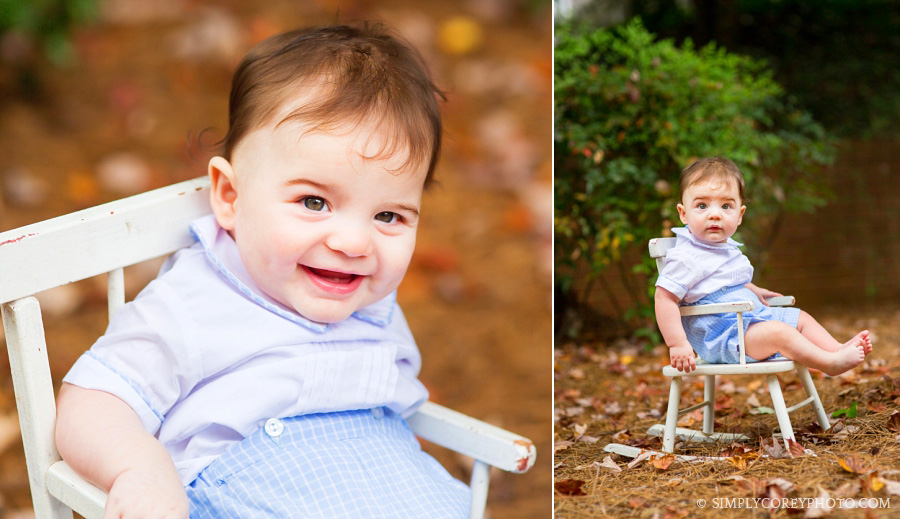 baby boy in a rocking chair by Atlanta baby photographer