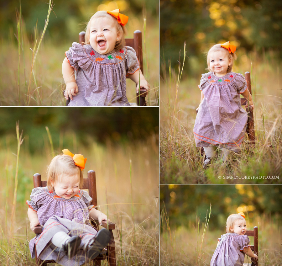 little girl in a smocked dress by Atlanta baby photographer