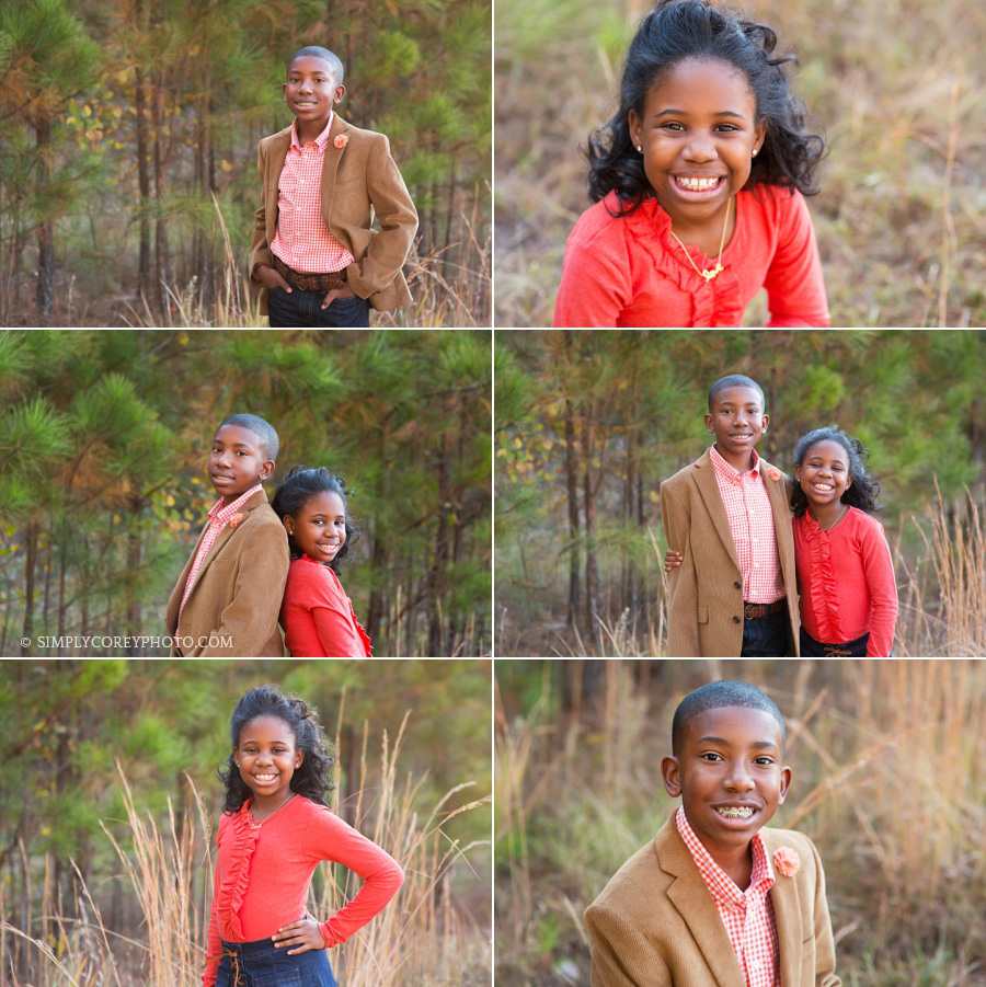 brother and sister in a field with tall grass by Atlanta children's photographer