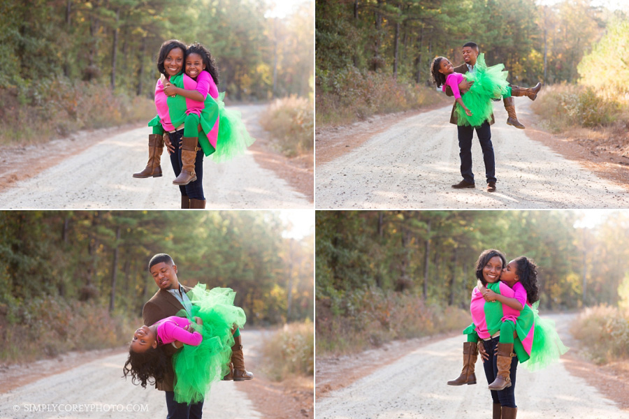 parents with little girl in a tutu, Atlanta family photography