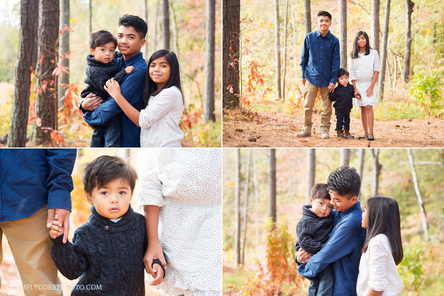 brothers and sister outside by Douglasville children's photographer