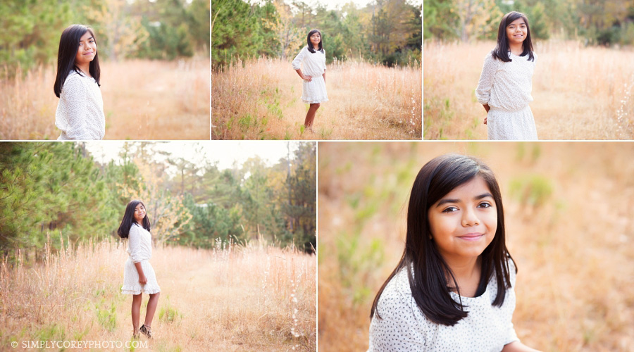 portraits of a girl in a field by Atlanta tween photographer