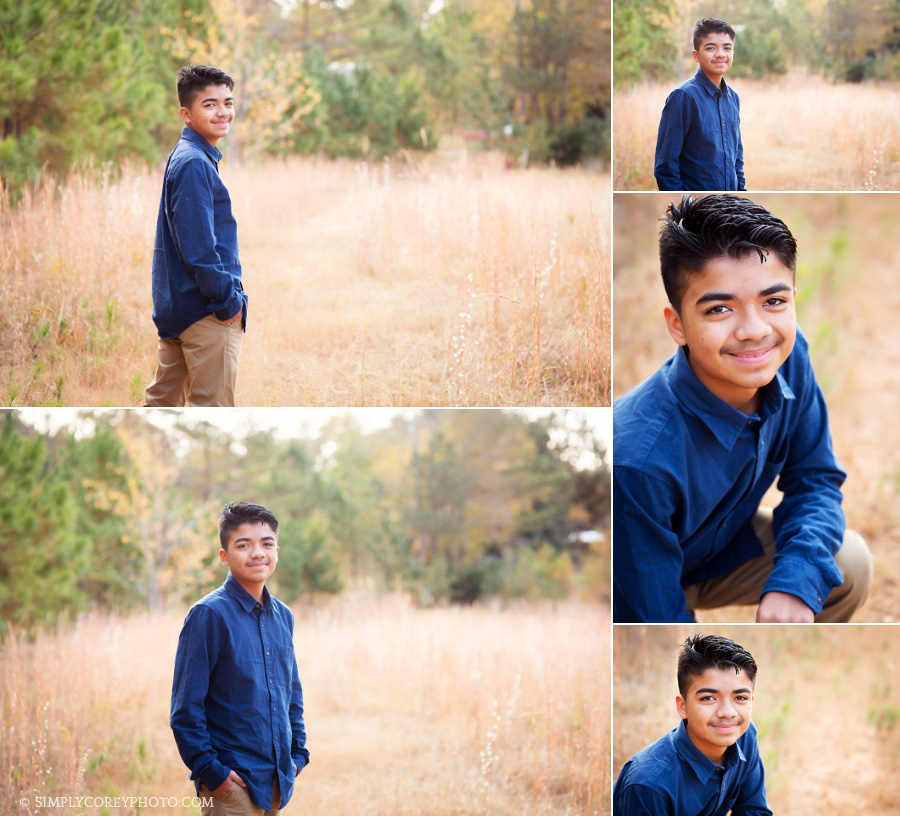 portraits of a boy in a field by Atlanta teen photographer