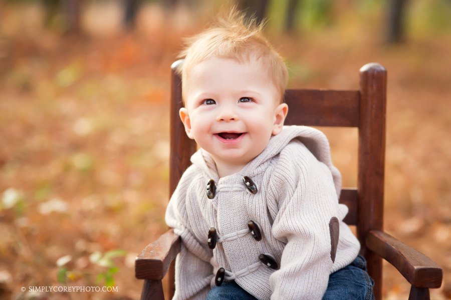 baby boy in rocking chair by Douglasville baby photographer