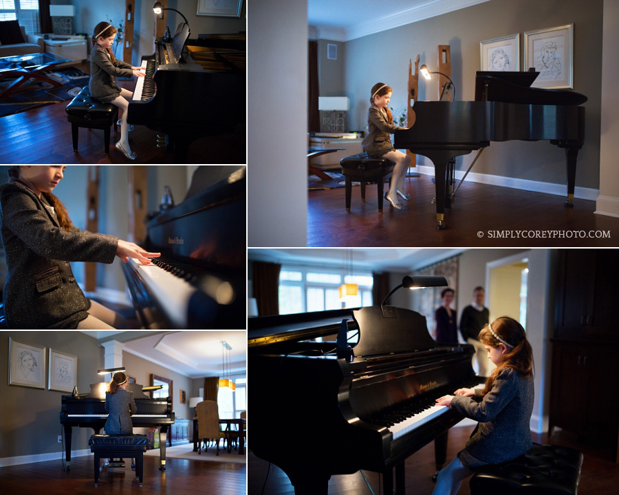 girl playing the piano at home by Atlanta children's lifestyle photographer