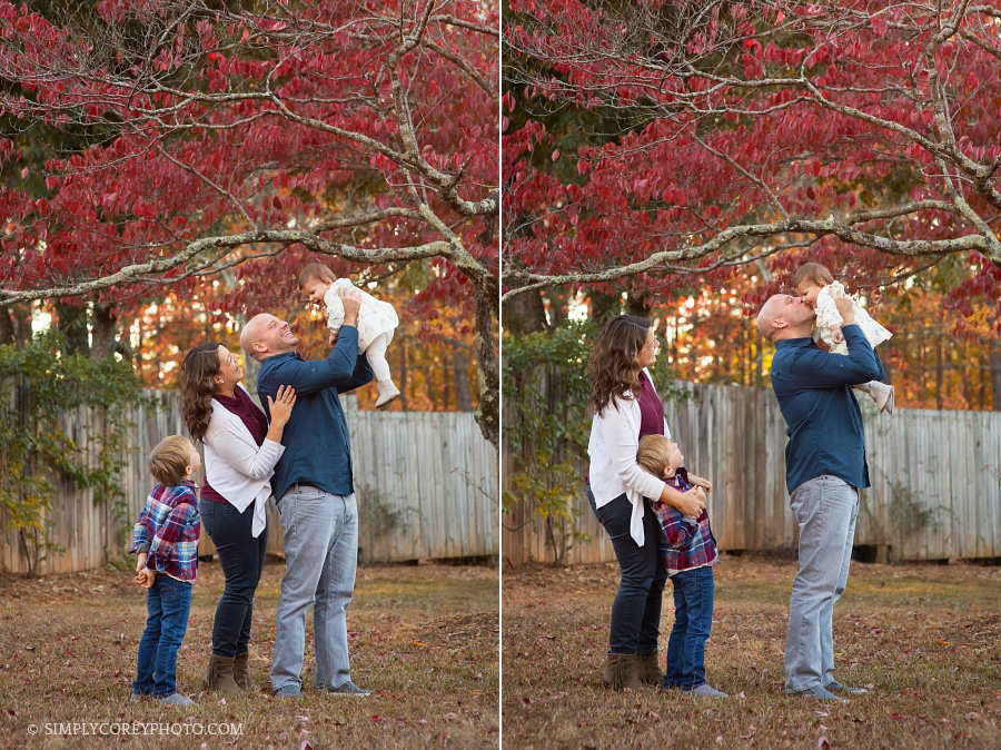 candid outdoor fall portraits by Newnan family photographer