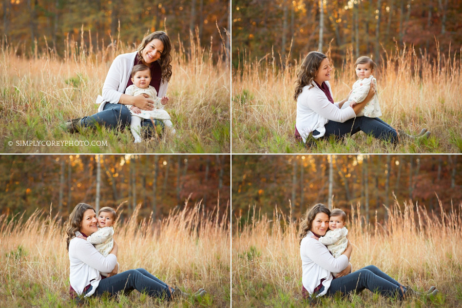 mom and baby in a field by Carrollton baby photographer