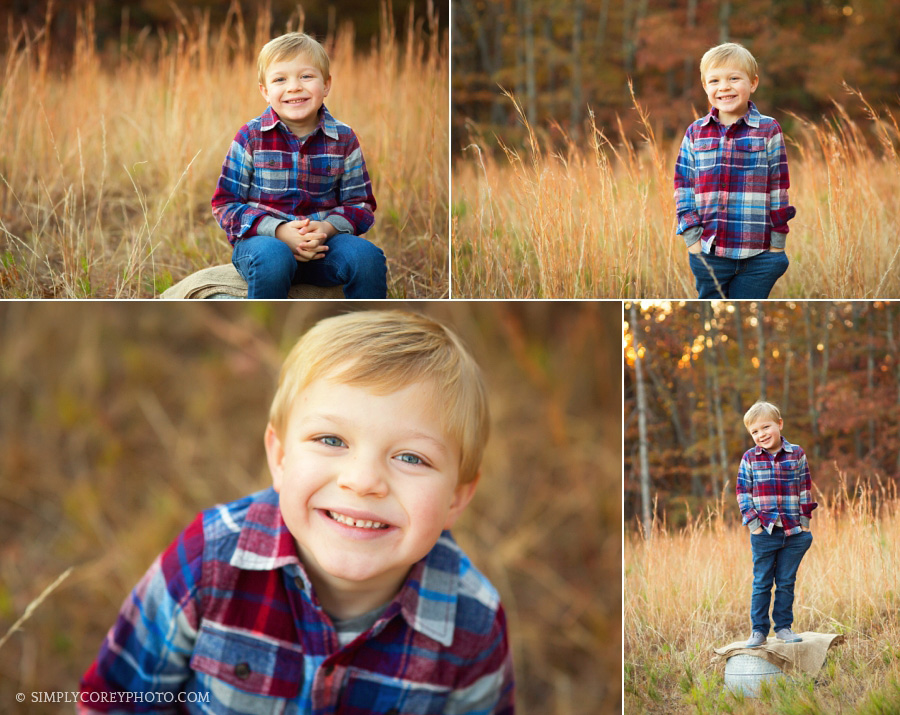 outdoor portraits of a boy in a field by Douglasville child photographer
