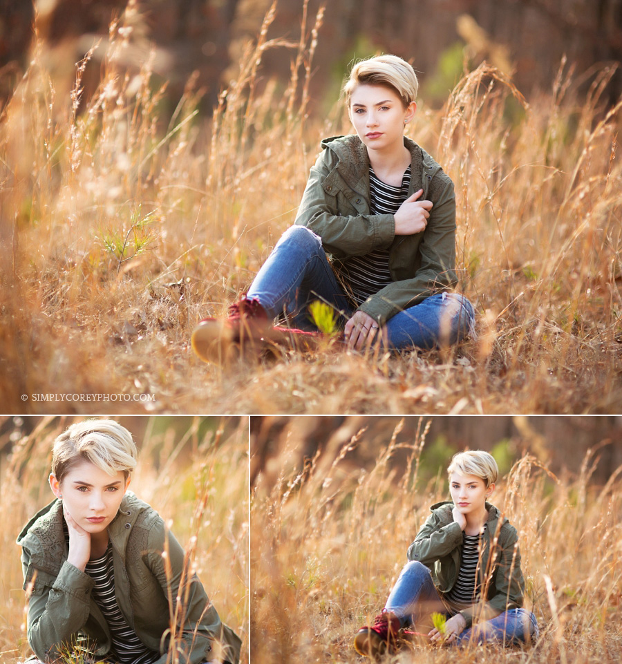 teen girl model in a field by Newnan teen photographer