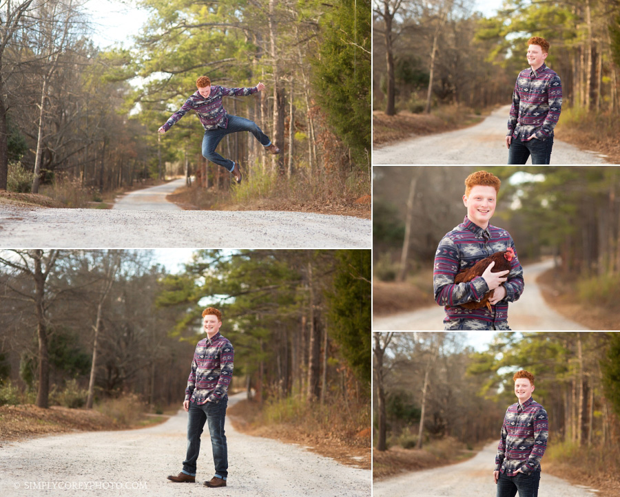 teen boy on a dirt road, senior portrait photographer Carrollton