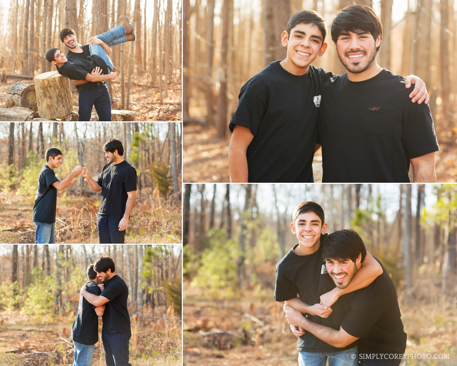 brothers during a senior portrait session by Newnan family photographer