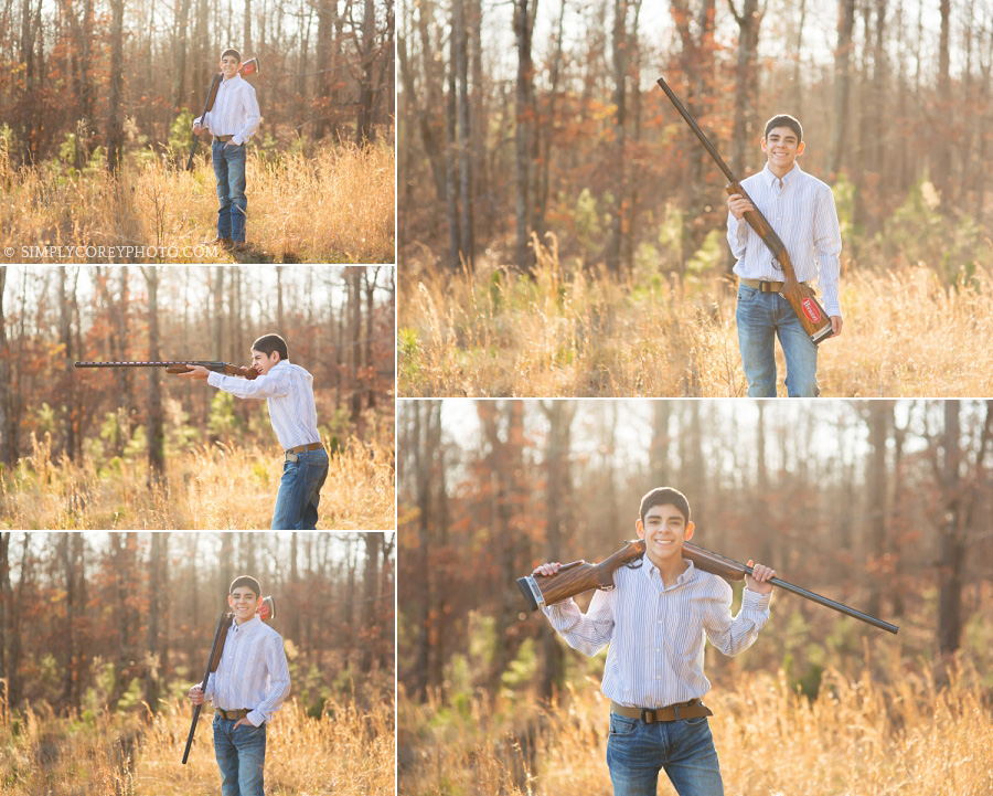 Carrollton senior portraits of a teen boy with Perazzi shotgun 