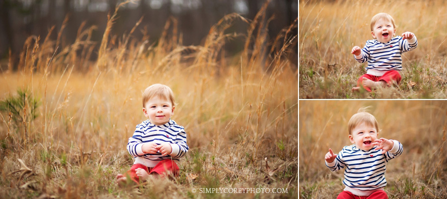 Carrollton baby photography of a toddler in a field