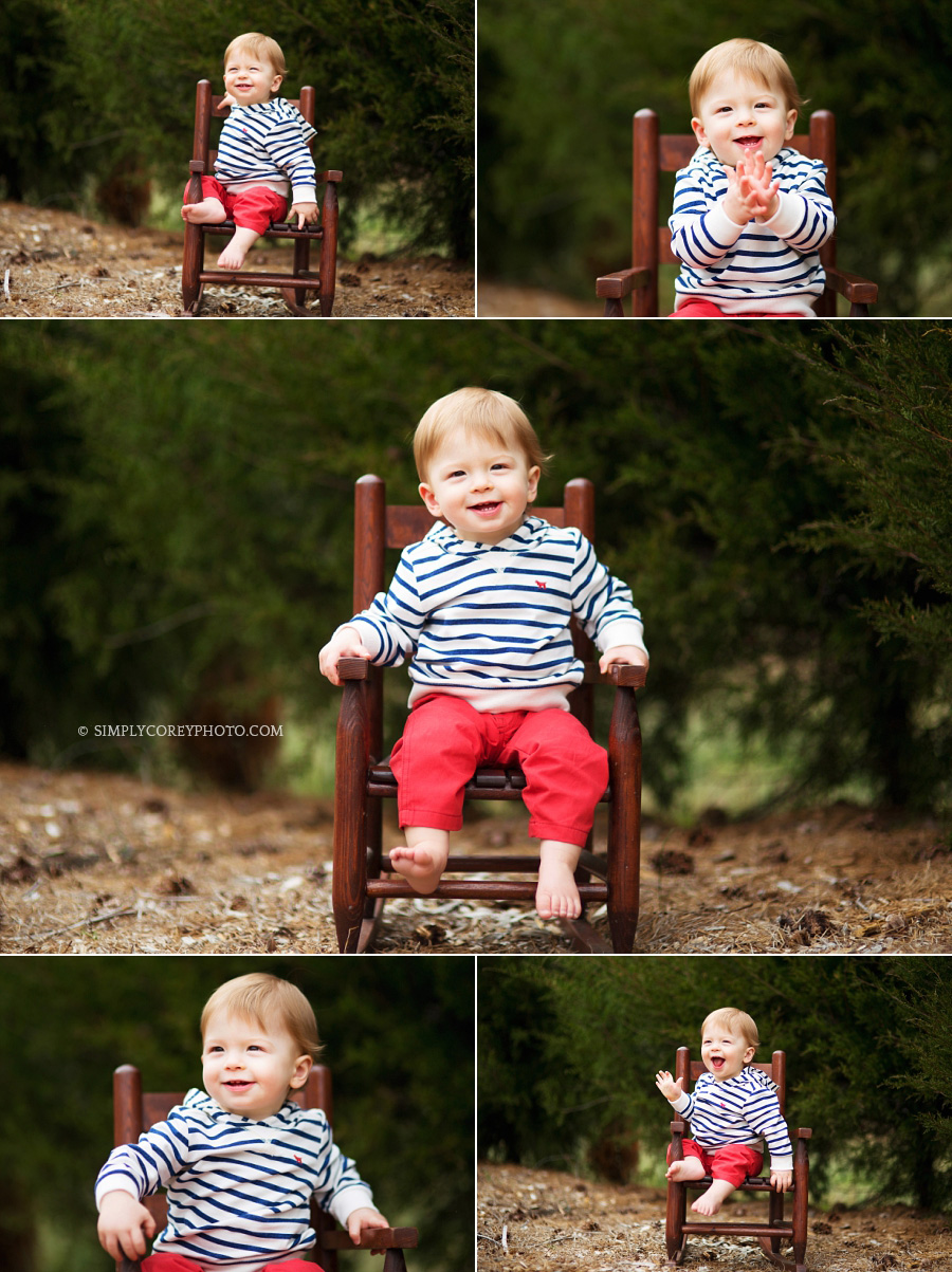 one year old boy in a rocking chair, baby photography Atlanta