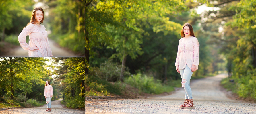 Douglasville senior portrait photography of a teen girl on a dirt road in the country
