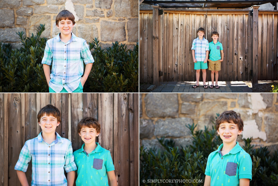 Douglasville children's photography of two brothers during an on location portrait session