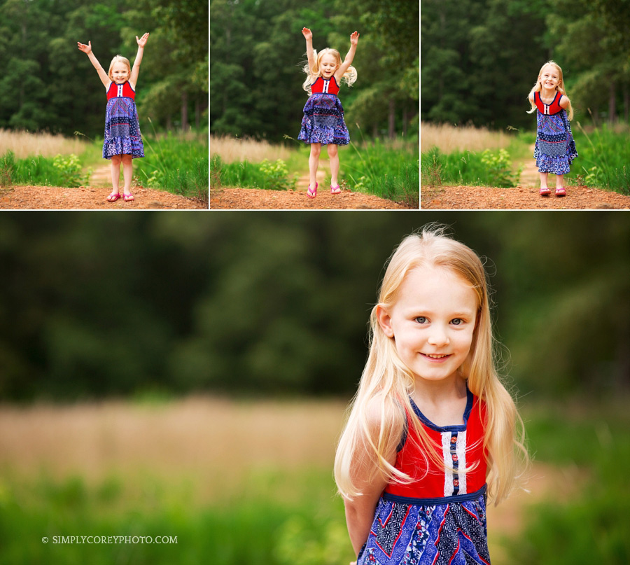 little girl jumping outside by Carrollton child photographer