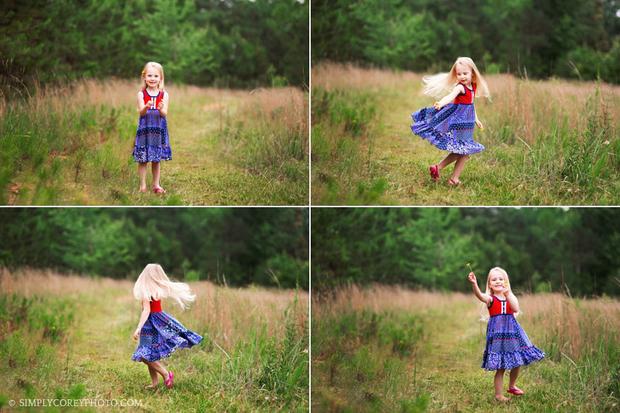 little girl twirling outside by Douglasville child photographer