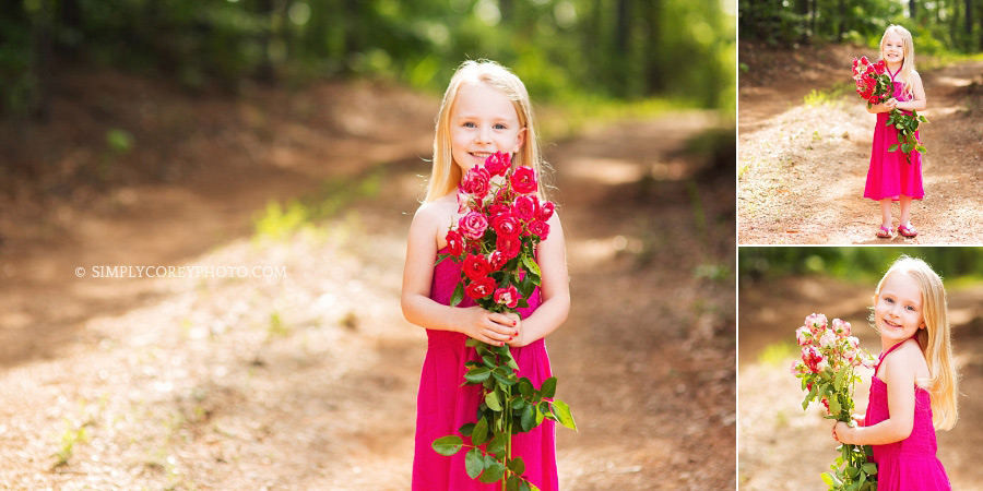 girl with pink flowers by Atlanta child photographer