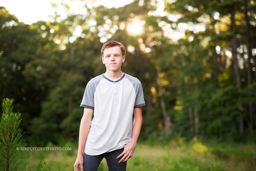teen boy at golden hour by Atlanta senior portrait photographer