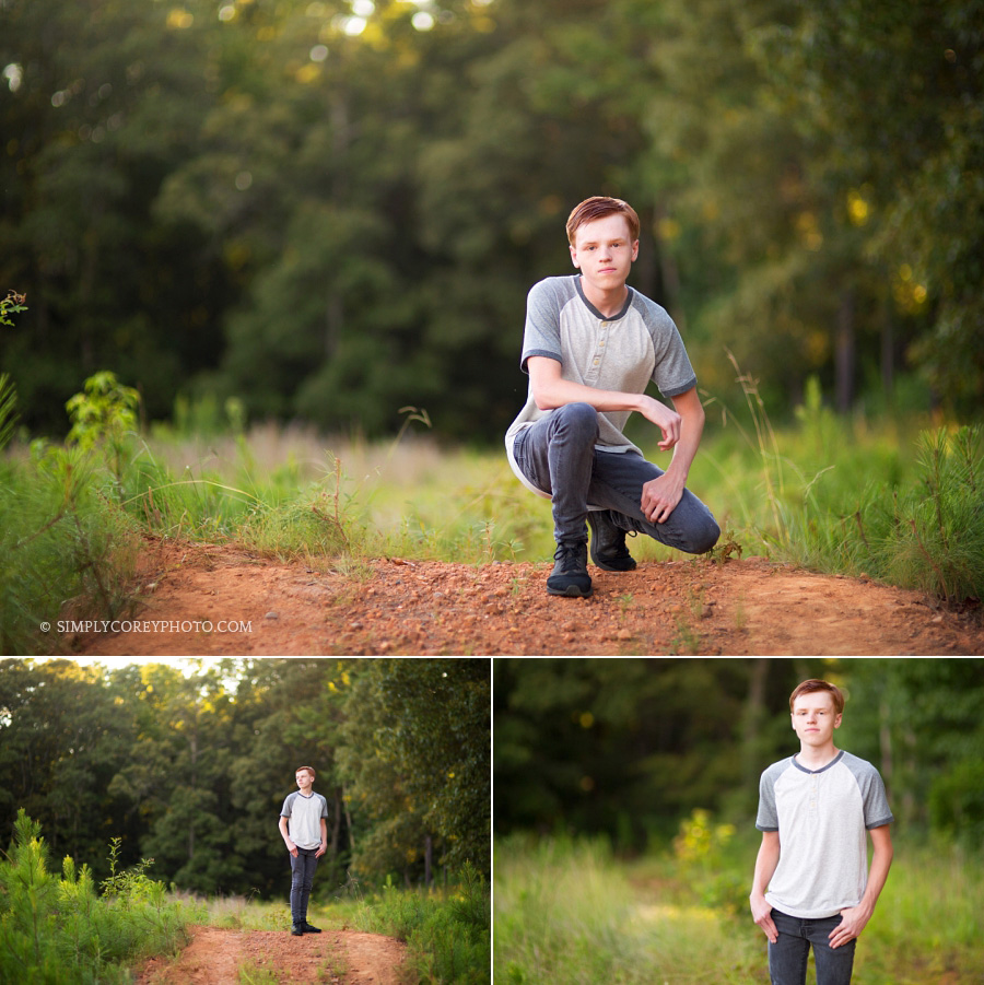 Villa Rica senior portrait photography of teen boy outside in the country
