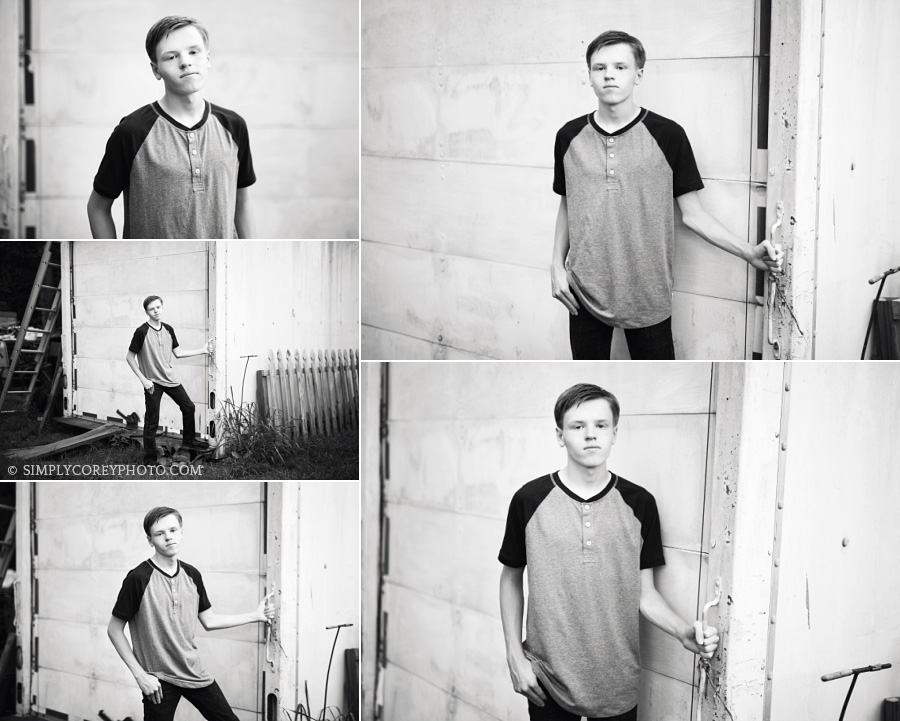 urban senior portraits Carrollton, teen boy in black and white