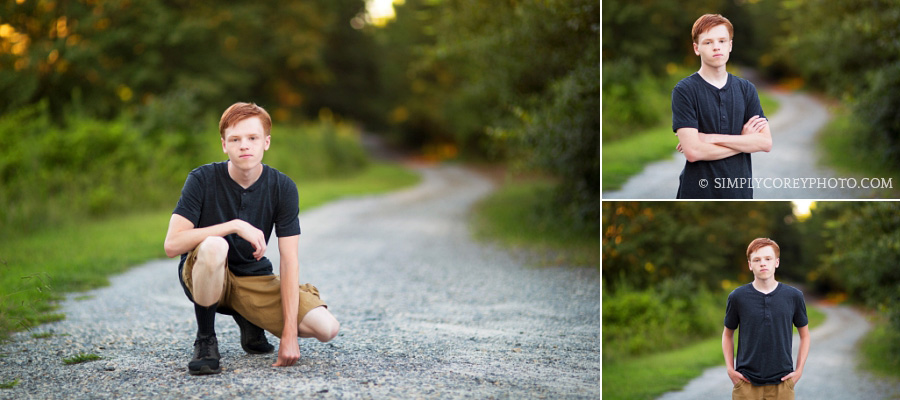 West Georgia senior portraits of a teen boy on gravel country road