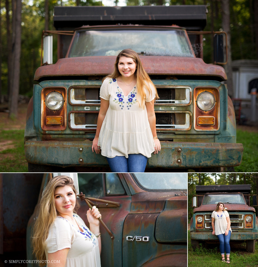 Atlanta senior portraits of a teen girl and a vintage truck