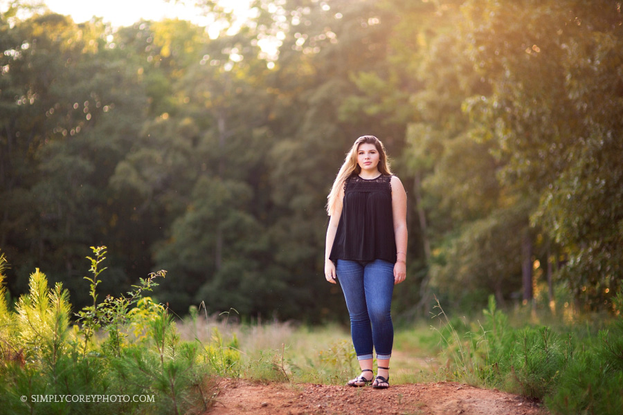 teen girl with beautiful outside light by Newnan senior portrait photographer