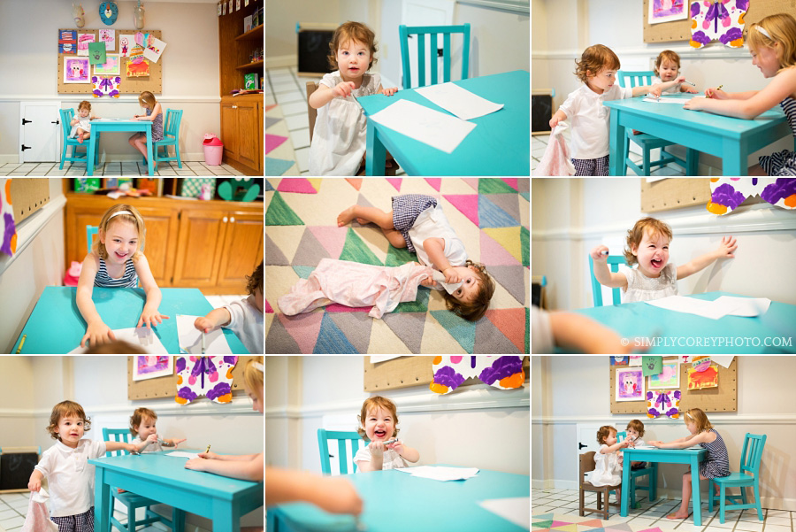 siblings in a play room by Atlanta family lifestyle photographer 