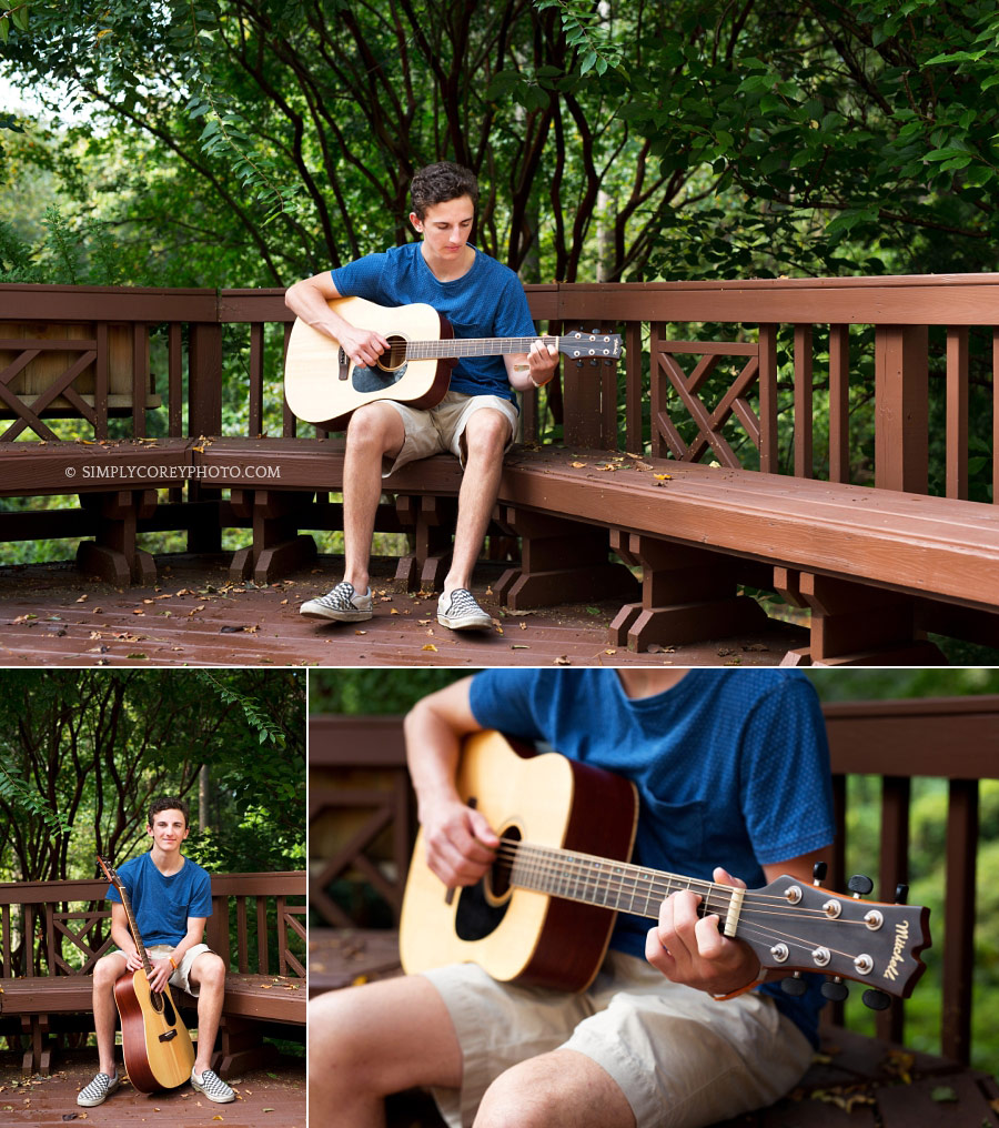 teen guy with a guitar by Newnan senior portrait photographer