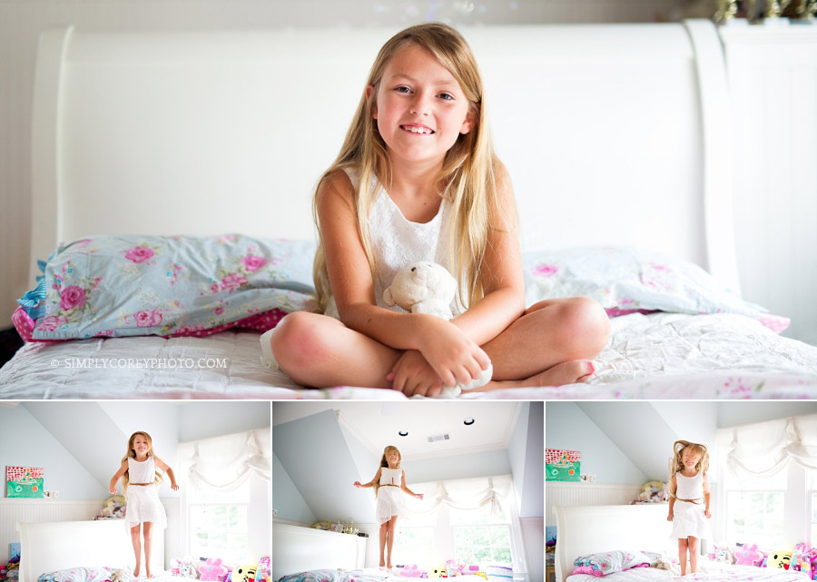 girl jumping on the bed by Carrollton, Georgia lifestyle photographer