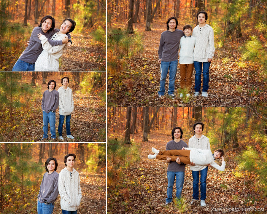 fun outdoor fall portraits of brothers by Atlanta teen photographer