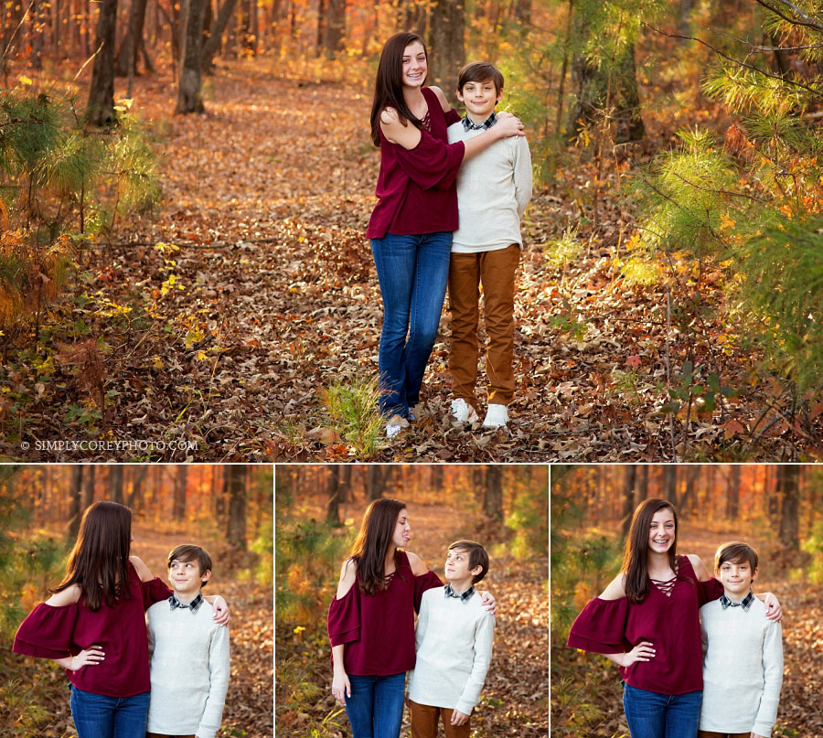 outdoor photography of a brother and sister by Carrollton family photographer