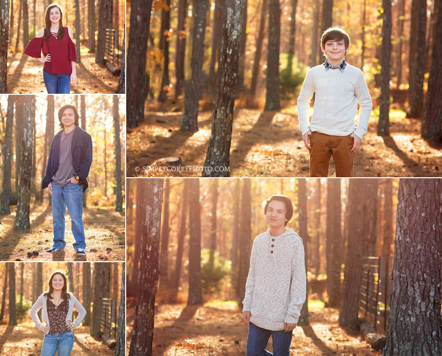 outdoor portraits of teen and tween siblings by Douglasville family photographer