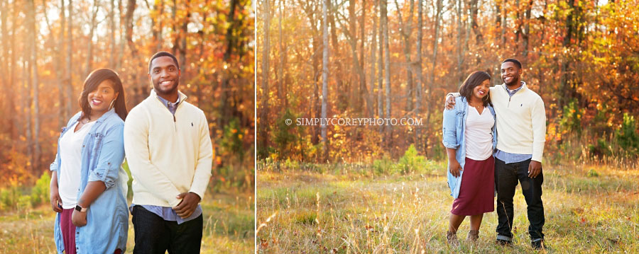 brother and sister outside in a field by Peachtree City family photographer
