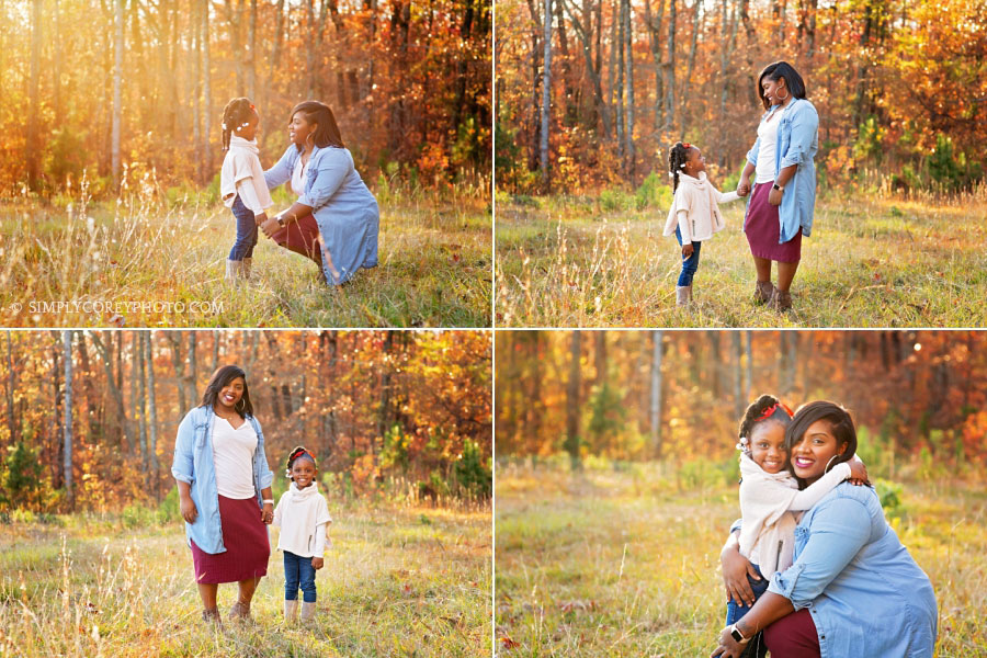 outdoor mommy and me fall portraits by Newnan family photographer