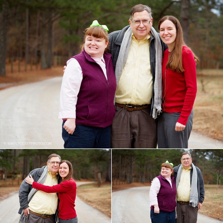 Villa Rica family photography of dad with daughters on a country road