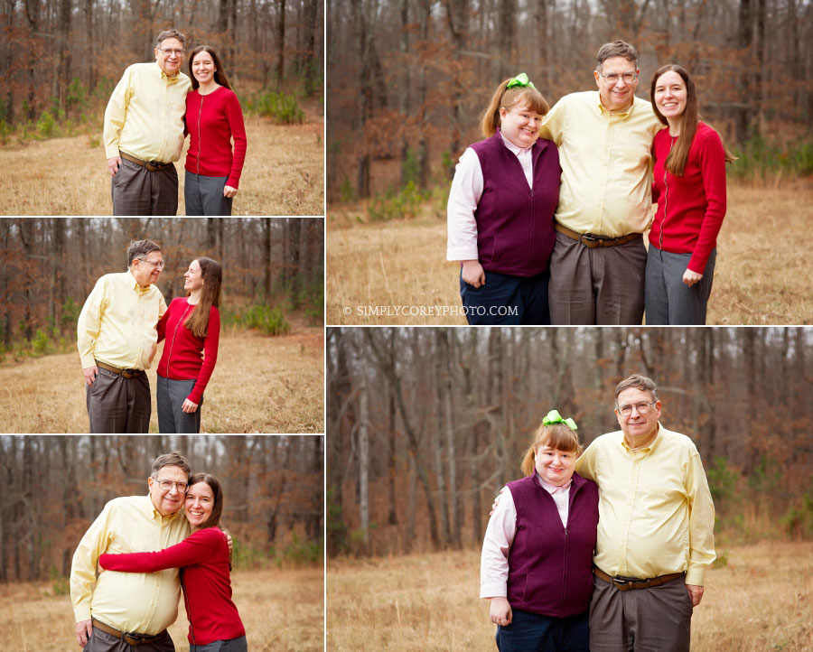 dad with daughters outside by Villa Rica family photographer