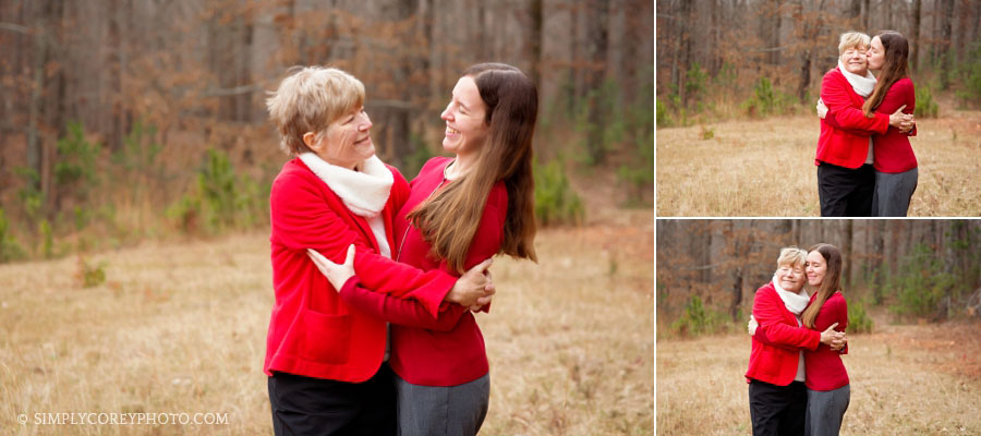 mom and daughter outside by Newnan family photographer